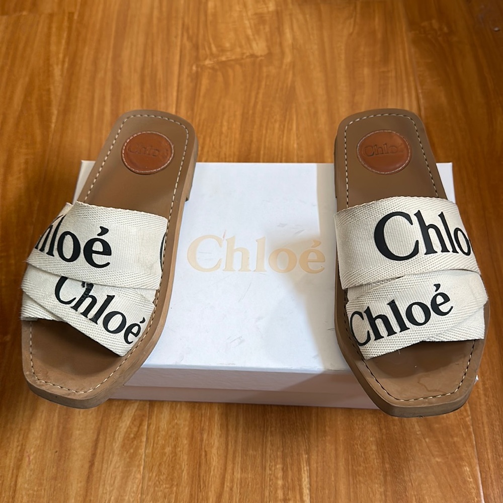 Chloe shoes WOODY LOGO CANVAS SLIDES